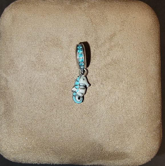 PANDORA Seahorse Under The Sea Pendant Silver Teal Turquoise Blue Bracelet Charm - Picture 3 of 6